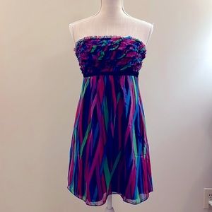 Betsy Johnson strapless multi-color silk mini dress -size 4